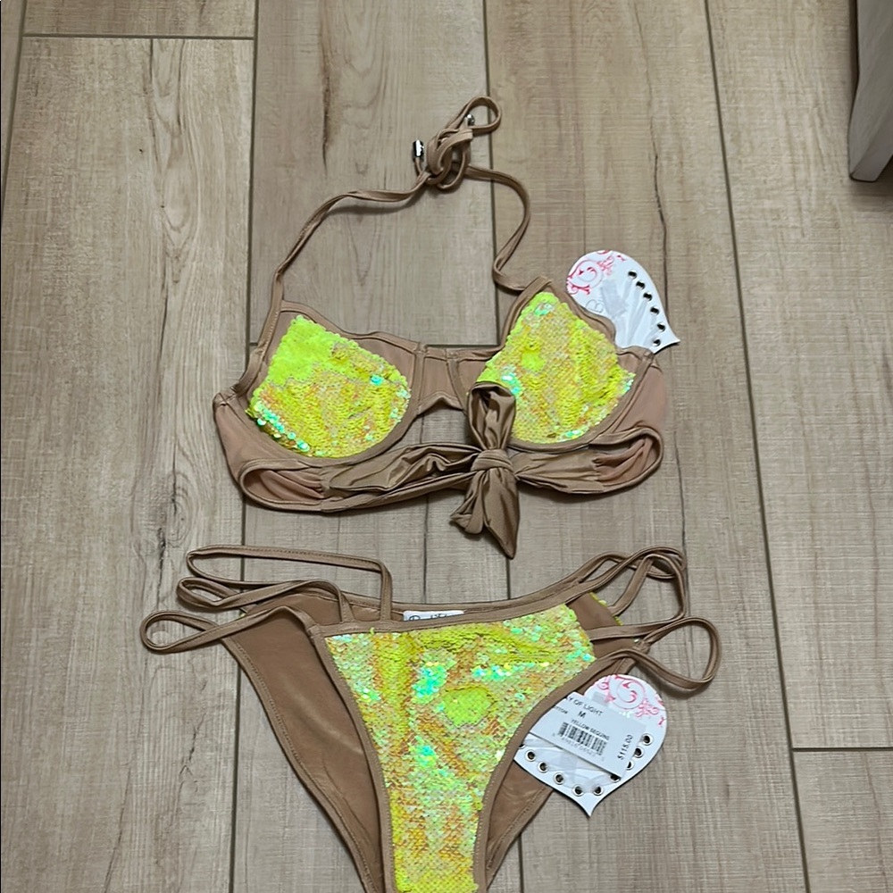 Beach Bunny Sequin Bikini Set Ray of light NWT
